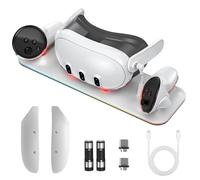 Olycism Charging Station Compatible with Meta Quest 3 Oculus Headset and Meta Quest3 VR Glasses with RGB Light, Magnetic Contact Charging Station with 2 Rechargeable Batteries, RGB Light