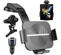 Olycism Dual Coils 15 W Fast Wireless Charger Car Mobile Phone Holder with Charging Function Automatic Induction Qi Wireless Car Chargers Ventilation for Samsung Galaxy Z Fold 7/6/5/4/3 USB QC 3.0
