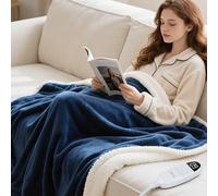 Olycism Electric Blanket 180x130cm Heated Blanket Heated Throw Blanket 9 Heat Levels & Up to 10 Hours Auto-Off Timer & LED Display Electric Throw Blanket Washable for Sofa Home Office Navy Blue