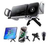 Olycism Mobile Phone Holder Car for Galaxy Z Fold/Flip with Charging Function 15W Dual Coils QC 3.0 Fast Charge for Z Fold 7 /Flip 7 Can Automatic Rotating Car Mount Wireless Car Chargers Silver