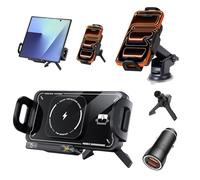 Olycism X02 Dual Coils 15W Fast Wireless Car Charger Mount for Samsung Galaxy Z Fold 7/6/5/4/3 with Automatic Clamping, Suction Cup, Vent Clip, Cigarette Lighter Charger, Black, Color Box Packaging