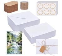 OLYCRAFT 100 Set Watercolor Cards with Envelopes Include 350gsm Blank Postcards 10x15cm White Watercolor Paper Cards Paper Blank Tags with String for Greeting Card Wedding Birthday Invitations