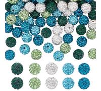 OLYCRAFT 100pcs 5 Colors 10mm Rhinestone Beads Green White Clay Beads Polymer Clay Pave Crystal Beads Disco Ball Beads 1.5mm Hole Round Diamond Beads for Jewelry Making Party Decoration