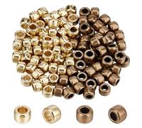 OLYCRAFT 100Pcs Brass Lanyard Beads - 2 Colors (Light Gold, Antique Gold) - Cylindrical Shape - 3.8mm Hole - Medium to Large Size