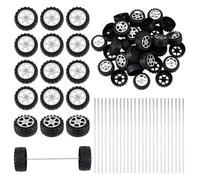 OLYCRAFT 100Pcs Plastic Project Wheels 1.5x0.2 Inch Shaft Round Rod Axles 2mm Dia STEM Shaft Plastic Wheels and Steel Axles for DIY Projects Car Truck Boat Model Part Building Projects