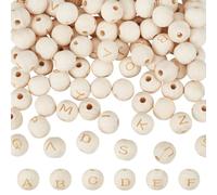 OLYCRAFT 104Pcs Wooden Alphabet Round Beads 13mm Letter Round Natural Wood Bead 4mm Hole 26 Letter Wood Loose Beads Unfinished Wooden Large Hole Bead for Jewelry Making and DIY Crafts 4 Sets