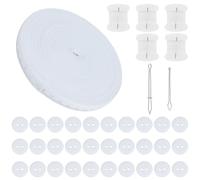 OLYCRAFT 108pcs Waist Adjuster Kit Jean Pants Tightener White Jean Button Waist Tightener Includes 30m Elastic Cord Buttons Sewing Needle Thread Bodkin Threader for Both Men Women Pants Jeans