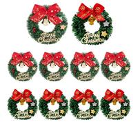 OLYCRAFT 10Pcs 2 Styles Mini Artificial Christmas Wreaths Ornaments Miniature Christmas Wreath Mini Wreaths With Bow and Bell Miniature Xmas Wreath for Tree Holiday Home Decoration