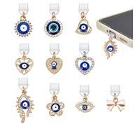 OLYCRAFT 10Pcs Evil Eye Dust Plug Charms 0.9~2.6 Inch Mobile Dustproof Plugs with Alloy Enamel Pendants Type C Dust Plug Charm Type C Port Protector Phone Accessory for Most Type-C Phone