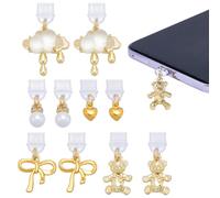 OLYCRAFT 10Pcs Little Bear Dust Plug Charms 1-2.5cm Mobile Dustproof Plugs with Pearl Pendants Type C Dust Plug Charm Bow Type C Port Protector Heart Phone Accessory for Most Type-C Phone