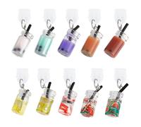 OLYCRAFT 10Pcs Milk Tea Cup Type-C Dust Plug Charm 3.5cm Phone Anti-Dust Plugs with Glass Bottle Resin Drink Pendants Mobile Dustproof Plugs Port Caps Protector for Most Type-C Cell Phone Earphone