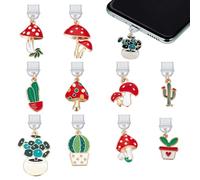 OLYCRAFT 10Pcs Mushroom and Cactus Dust Plug Charms 30~43mm Mobile Dustproof Plugs with Alloy Enamel Pendants Type C Dust Plug Charm Type C Port Protector Phone Accessory for Most Type-C Phone