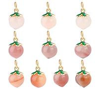 OLYCRAFT 10pcs Peach Charms Natural Agate Peach Pendants Enamel Fruit Pendants 14x10mm Pink Green Charm for Necklace Bracelet Earrings Jewelry Making DIY Crafts