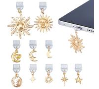OLYCRAFT 10Pcs Star Moon Sun Dust Plug Charms 1~1.8 Inch Long Moon with Heart Charging Port Pendants Type C Gold Mobile Phone Dust Plug Pendant for Most Type-C Charging Port Phone