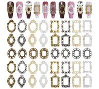 OLYCRAFT 112 Pcs Vintage Metal Nail Charms 20 Styles Flat Back 3D Nail Studs with Oval Rectangle Frame Designs Gold Silver Alloy Nails Art Jewels for DIY Punk Nails Art Decoration