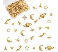 OLYCRAFT 112PCS Moon Star Zinc Alloy Charms Epoxy Resin Supplies Cosmos Themed Fillers for Jewelry Making (Gold)