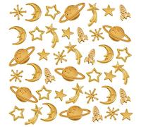 OLYCRAFT 113pcs Cosmos Themed Alloy Epoxy Resin Supplies - Planets Star Moon Rocket Filling Accessories Charms for Resin Jewelry Making - Golden
