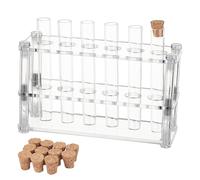 OLYCRAFT 12 Pcs Glass Test Tubes with Rack Glass Test Tubes with Cork Stoppers Clear Test Tubes with Acrylic Holder 6 Holes Tubes Rack Kit for Scientific Experiments Decorations and Crafts - 10.4cm