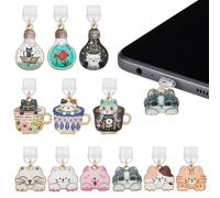OLYCRAFT 12 Pcs Teacup Cat Dust Plug Charms 28~39mm Mobile Dustproof Plugs with Bulb Cat Pendants Type C Dust Plug Charm Type C Port Protector Phone Accessory for Most Type-C Phone