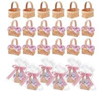 OLYCRAFT 12 Sets Mini Woven Baskets with Handles Mini Flower Fruit Picnic Baskets Small Gift Basket with Green Paper Napkins for Christmas Wedding Party Gift Decoration Garden Storage