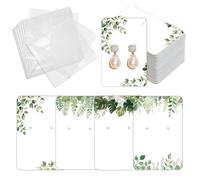 OLYCRAFT 120 Pcs Ear Bracelet Jewelry Display Card 4 Design Green Leaf Earring Cards 9x6cm Earring Packaging Card with Self-Adhesive Bag for Ear Bracelet Necklaces Jewelry Showcase