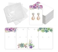 OLYCRAFT 120 Pcs Ear Bracelet Jewelry Display Card 4 Design Succulents Earring Cards 9x6cm Earring Packaging Card with Self-Adhesive Bag for Ear Necklaces Bracelet Jewelry Showcase