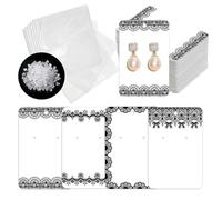 OLYCRAFT 120pcs Earring Display Card 4 Design Lace Trim Earring Packaging Card Jewelry Display Cards 9x6cm with 120pcs Self-adhesive Bag 250pcs Earrings Backs for Ear Necklaces Bracelet Jewelry