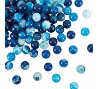 OLYCRAFT 129 Pcs/3 Strands 8mm Natural Blue Lace Agate Beads Natural Striped Agate Beads 1mm Hole Dyed Gemstone Round Beads Gemstone Loose Beads Energy Beads for Jewelry Craft Making