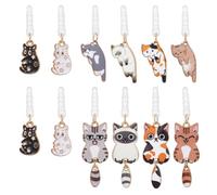 OLYCRAFT 12Pcs 12-style Headphone Port Dust Plug 1.4~2.3 Inch Long Cat Pendant Earphone Anti Dust Plug Alloy Enamel Cat Dust Plug Earphone Plugs with Cat Pendants for 3.5mm Earphone Headphone, Stone,