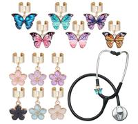 OLYCRAFT 12Pcs 2 Styles Butterfly and Flower Stethoscope Charms 20~24mm Alloy Enamel Stethoscopes Pendant Stethoscope ID Name Tag Charm Stethoscopes Accessories for Doctor Nurse Medical Assistant