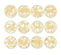 OLYCRAFT 12pcs 4x4cm Golden Metal Stickers 12 Zodiac Signs Stickers Self Adhesive Tiger Rabbit Dragon Stickers Golden Epoxy Stickers for DIY Scrapbooks Epoxy Resin Art Crafts Water Bottle Decor