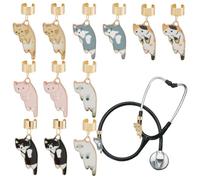 OLYCRAFT 12pcs 6 Style Cat Stethoscope Charms 3cm Long Alloy Enamel Stethoscope Pendant Decorations Stethoscope Adjustable Id Name Tag Nurse Stethoscope Accessory for Women Graduation Doctor