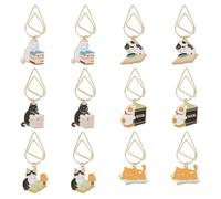 OLYCRAFT 12Pcs 6 Styles Paperclips 52~60mm Alloy Enamel Pendant Paper Clips Metal Paper Clip Book Cat Pendant Creative Paper Clips Bookmark Paperclips for Paper Document Sorting and Organizing