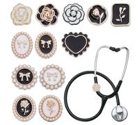 OLYCRAFT 12pcs 7 Styles Elegant Flower Stethoscope Charms 18~22mm Resin Enamel Stethoscopes Pendant Stethoscope ID Name Tag Charms Stethoscopes Accessories for Doctor Nurse Medical Assistant