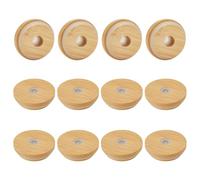 OLYCRAFT 12Pcs Bamboo Lids for Glass Cups 64mm Reusable Cup Lid with Straw Hole Wood Mason Jar Lids Replacement Beer Glasses Lid Wooden Lid with Leak-proof Silicone for Regular Mouth Beer Glasses