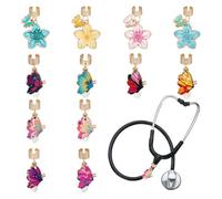 OLYCRAFT 12Pcs Butterflies Stethoscope Charms 37mm Flowers Stethoscopes Tag Alloy Enamel Pendant ID Name Tag Charm Stethoscope Charms Stethoscopes Accessories for Doctor Nurse Medical Assistant