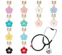OLYCRAFT 12Pcs Cherry Blossom Stethoscope Charms 27mm Stethoscopes Tag Alloy Flower Pendant ID Name Tag Charm Stethoscope Charms Stethoscopes Accessories for Doctor Nurse Medical Assistant