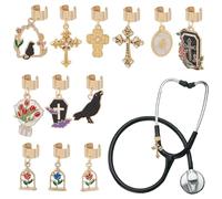 OLYCRAFT 12pcs Church Roses Stethoscope Charms 25-36mm Alloy/Gothic Stethoscopes Tag Pendant ID Name Tag Charm Stethoscope Charms Accessories for Doctor Nurse Medical Assistant