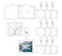 OLYCRAFT 12Pcs Mini Cd Cases Mini Cd Holder Keychain Album Cases Clear Plastic DVD Keyring Compact Disc Holder Personalized for DIY Backpack Hanging Decor for Personal Photos and Memories