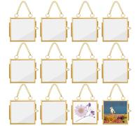OLYCRAFT 12pcs Mini Hanging Glass Frame 5.4cm Wall Hanging Photo Frames Square Double Glass Picture Frame with Chain Brass Frame DIY Artwork Display Frames for Pressed Flowers Pictures Home Wall