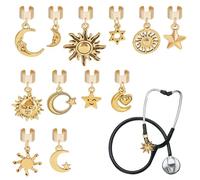 OLYCRAFT 12Pcs Moon Sun Stethoscope Charms 12~28mm Star Stethoscopes Tag Alloy Pendant ID Name Tag Charm Stethoscope Charms Stethoscopes Accessories for Doctor Nurse Medical Assistant