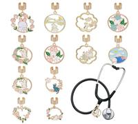 OLYCRAFT 12Pcs Rabbit Stethoscope Charms 29~36mm Flower Garland Stethoscopes Tag Alloy Enamel Pendant ID Name Tag Charm Stethoscope Charms Stethoscopes Accessories for Doctor Nurse Medical Assistant