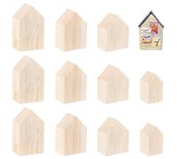 OLYCRAFT 12Pcs Unfinished Wooden House Shaped Blocks 4 Sizes Small Arrow Shape Wooden Blocks Wood Tray Plates Tiny Blank Wood Cutouts Farmhouse for Home Kitchen Office Shelf Coffee Bar Decor