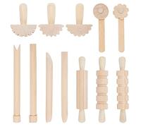 OLYCRAFT 12pcs Wooden Dough Tool Set Wooden Paint Clay Stampers Plasticine Clay Wood Tools DIY Soft Plasticine Supplies Includes Rollers Hammer Party Pack Wood Pottery Tools for Stamping Rolling