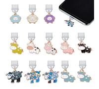 OLYCRAFT 13Pcs Cow and Sheep Dust Plug Charms 25~28mm Mobile Dustproof Plugs with Alloy Enamel Pendants Type C Dust Plug Charm Type C Port Protector Phone Accessory for Most Type-C Phone