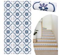 OLYCRAFT 13pcs Floral Pattern Self-Adhesive PVC Stair Stickers 100x18cm Dark Blue Peel and Stick Staircase Stickers Staircases Riser Sticker for Home Staircase Decoration