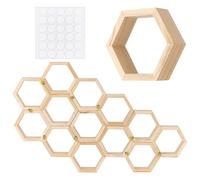 OLYCRAFT 14pcs Hexagon Honeycomb Cupcake Display Stand Farmhouse Hexagonal Floating Table Sign with 50pcs Tiny Wooden Bee 30pcs Double Sided Adhesive for Wedding Birthday Party Table Decorations