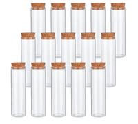 OLYCRAFT 15Pcs 50ml Glass Test Tube with Cork Stoppers Transparent Glass Tubes Bottles Glasses Clear Flat Bottom Test Tube Containers Glasses Bottle Stopper Vials for Art Crafts DIY Decoration
