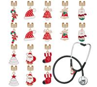 OLYCRAFT 16Pcs Christmas Pattern Stethoscope Charms 26.6~29.4mm Alloy Enamel Stethoscopes Pendant Stethoscope ID Name Tag Charms Stethoscopes Accessories for Doctor Nurse Medical Assistant