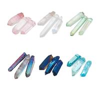 OLYCRAFT 18 Pcs Natural Quartz Points 6 Colors 1mm Hole Electroplated Crystal Points Loose Beads for Jewelry Making DIY Crafts Necklace